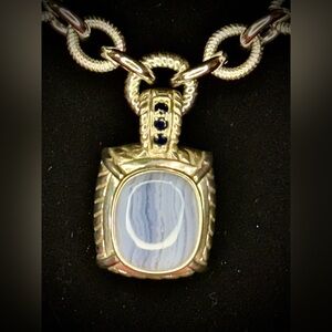 Judith Ripka Sterling Silver Necklace w/ Removable Blue Pendant item#0057